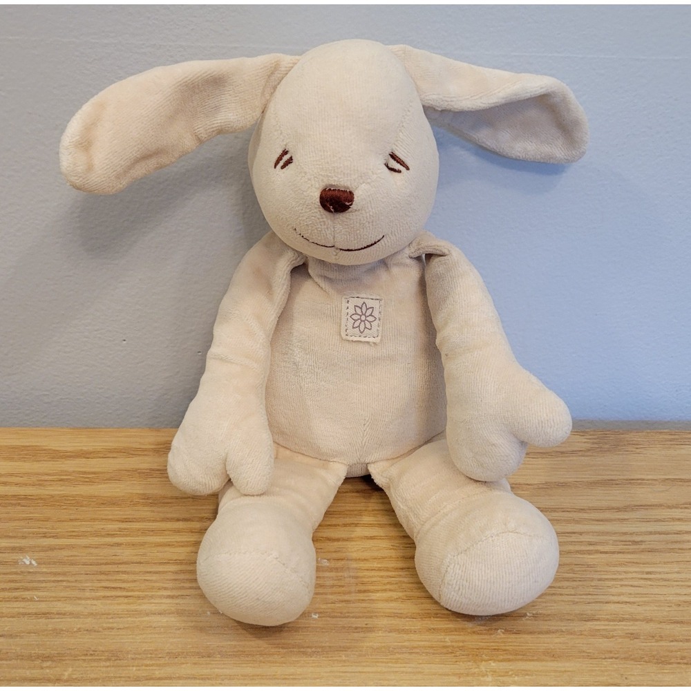 miYim Simply Organic Beige Tan Bunny 11 inch Plush Stuffed Animal Flower Emblem